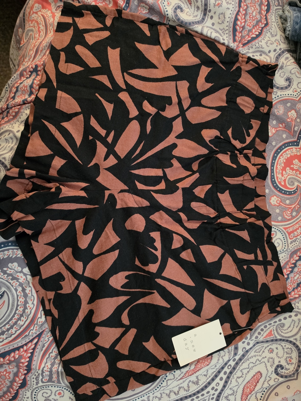 a new day Black and Rust Abstract Linen Shorts